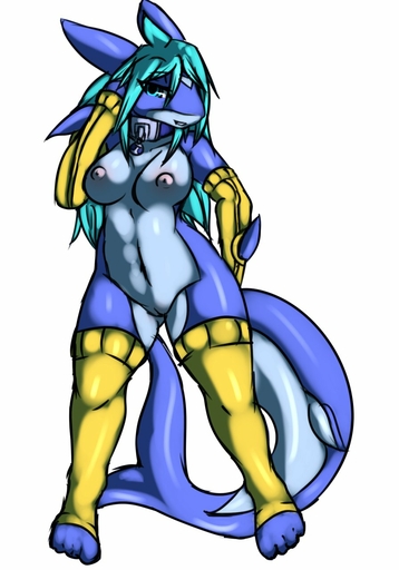 anthro anthrofied avante92 big_breasts blue_body blue_ears blue_hair blue_skin blue_tail breasts digital_media_(artwork) female fin fish fish_tail genitals hair hi_res long_ears long_hair long_tail looking_at_viewer marine myrl nipples non-mammal_breasts nude pussy shark simple_background smile solo standing tail_fin thick_tail white_background // 896x1280 // 130.2KB