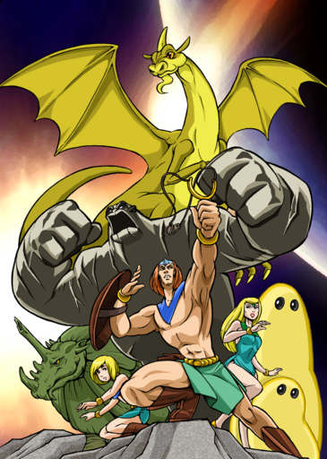 ape blonde_hair bottomwear clothing dinosaur dorno dragon father father_and_child father_and_son female gleep gloop_(the_herculoids) green_body green_scales grey_body grey_skin hair hanna-barbera haplorhine hi_res human husband_and_wife igoo_(the_herculoids) lim_(artist) loincloth long_hair male mammal married_couple mother mother_and_child mother_and_son orange_hair parent parent_and_child primate ranged_weapon red_eyes reptile rock scales scalie shield slingshot son tara_(the_herculoids) the_herculoids tundro weapon wings yellow_body yellow_scales yellow_sclera zandor zok_(the_herculoids) // 891x1249 // 1.5MB