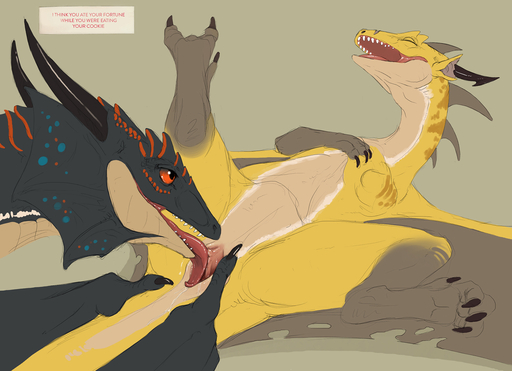 2019 claws cunnilingus dragon duo female feral feral_on_feral flamespitter fortune_(flamespitter) garlic_(character) genitals male malefemale nude oral paws pussy scalie sex tongue vaginal wings wyvern // 1500x1086 // 641.6KB