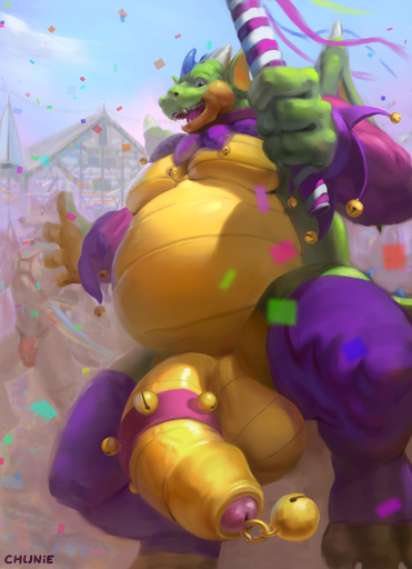 2017 anthro balls bell big_balls big_penis brokenwing canid canine chunie city clothing collar confetti crowd day detailed_background digital_media_(artwork) dragon exhibitionism flaccid foreskin fur genital_piercing genitals glans green_body green_scales group hi_res holding_object horn humanoid_genitalia humanoid_penis jester jingle_bell looking_at_viewer looking_down male male_focus mammal membrane_(anatomy) membranous_wings mostly_nude obese open_mouth outside overweight overweight_male penis piercing public scales scalie sky smile solo_focus standing tongue wings yellow_body yellow_scales // 927x1280 // 505.8KB