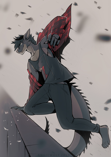 2019 5_toes angiewolf anthro clothed clothing digital_media_(artwork) dragon feet hair male smile solo spines toes // 802x1132 // 632.4KB