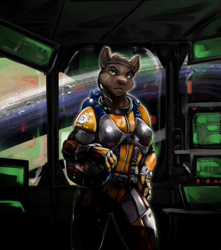 accessory anthro armor astronaut bridge brown_body brown_fur canid canine canis clothed clothing computer control_room digital_media_(artwork) domestic_dog female front_view fur glare gloves handwear harness headband headgear headphones headset helmet husky insignia interior israel israeli looking_at_viewer mammal marsonaut microphone monitor muscular muscular_anthro muscular_female nordic_sled_dog officer plates portrait ring science_fiction solo space spacecraft spacesuit spitz standing suit three-quarter_portrait vehicle ✡ // 885x1000 // 864.5KB