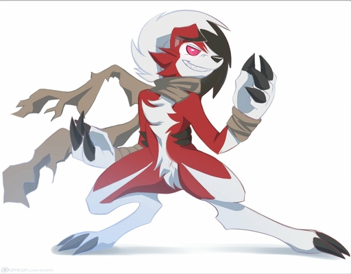2016 4_fingers ambiguous_gender anthro anthrofied biped canid canine claws clothing conditional_dnp digital_media_(artwork) digitigrade fingers fur glowing glowing_eyes lycanroc mammal midnight_lycanroc multicolored_body multicolored_fur nintendo pokemon pokemon_(species) red_eyes scappo simple_background solo standing video_games were white_background // 1200x935 // 83.4KB