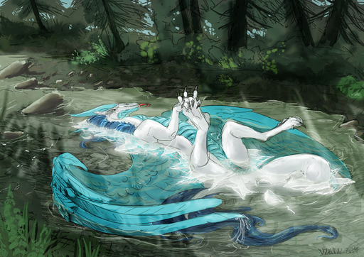1girls 2016 blue_feathers blue_scales dragon feathered_wings feathers female feral forest ice itaris lying outside presenting pussy river scales solo spread_legs spreading summer tongue_out velannal water white_body white_skin wings // 1200x848 // 1.5MB
