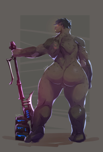 alba_(character) alien armor big_butt butt clothed clothing digital_media_(artwork) female genitals gravity_hammer hair hammer hi_res jiralhanae muscular muscular_female nude pussy rube scar shaded short_hair solo thick_thighs tools topless video_games weapon wide_hips // 1359x1993 // 867.3KB