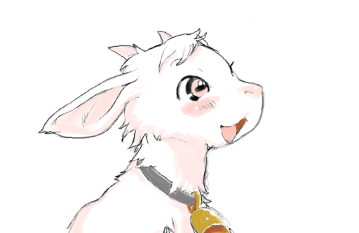 anthro bell blush bovid caprine collar female floppy_ears fur goat happy horn kemono kikurage mammal open_mouth pink_eyes simple_background solo white_body white_fur // 600x390 // 63KB