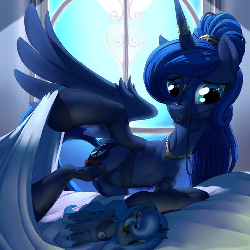 1:1 2015 absurd_res blue_body blue_feathers clothing digital_media_(artwork) doll equid equine feathered_wings feathers female feral friendship_is_magic hasbro hi_res horn horse mammal my_little_pony plushie princess_luna_(mlp) solo stoic5 teats underwear winged_unicorn wings // 5000x5000 // 9.3MB