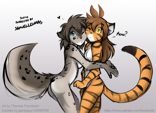 5_fingers <3 anthro arched_back blowing_kiss blue_eyes breast_squish breasts brown_ears brown_hair brown_stripes brown_tail butt canid canine conditional_dnp dialogue duo ears_back english_text eyebrows featureless_breasts felid female fingers flora_(twokinds) fluffy fluffy_tail fur geckoguy123456789 grey_body grey_fur grey_tail hair hug hybrid kathrin_vaughan keidran long_hair looking_at_viewer mammal multicolored_body multicolored_ears multicolored_fur multicolored_tail nude one_eye_closed orange_body orange_ears orange_fur orange_tail pantherine patreon pivoted_ears portrait pose short_hair side_boob side_view simple_background sketch small_breasts spots spotted_body spotted_fur spotted_tail squish standing striped_body striped_fur striped_tail stripes surprise text three-quarter_portrait tiger tom_fischbach two_tone_ears two_tone_tail twokinds url webcomic webcomic_character white_background white_body white_fur wink yellow_eyes // 1200x873 // 997.9KB