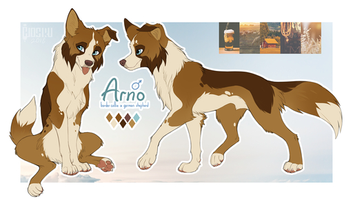 ambiguous_gender black_nose brown_body brown_fur brown_hair canid canine canis domestic_dog english_text feral fur hair hioshiru mammal model_sheet quadruped simple_background sitting smile solo standing text tongue white_background white_body white_fur // 1500x863 // 733KB