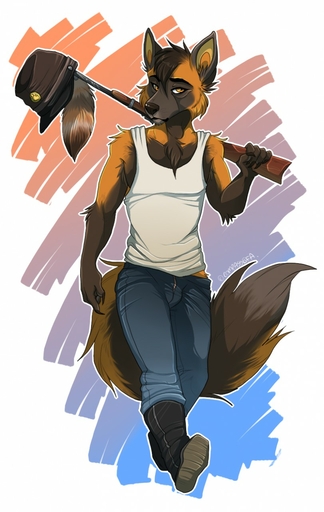 anthro armpit_hair body_hair canid canine clothed clothing compass_(artist) gun hat headgear headwear hi_res looking_at_viewer male mammal musket ranged_weapon solo standing weapon // 811x1280 // 158.2KB