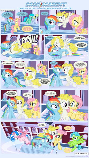 2013 blonde_hair blue_body blue_eyes blue_feathers blue_fur cloud comic cutie_mark dialogue digital_media_(artwork) english_text equid equine feathered_wings feathers female feral fluttershy_(mlp) flying friendship_is_magic fur group hair hasbro hi_res horse mammal multicolored_hair my_little_pony pegasus pink_hair purple_eyes rainbow_dash_(mlp) rainbow_hair sorc stairs surprise_(pre-g4) text two_tone_hair url wings yellow_body yellow_feathers // 1225x2170 // 1.7MB
