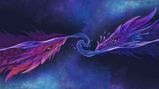 16:9 2019 alviaalcedo ambiguous_gender digital_media_(artwork) dragon duo feral horn pink_eyes purple_body purple_eyes purple_scales scales simple_background // 1280x720 // 1.5MB