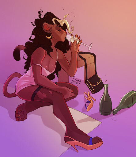 2019 4_toes 5_fingers alcohol anthro beverage biped blonde_hair bottle breasts brown_body brown_fur brown_hair champagne claws cleavage clothed clothing cocktail_dress curled_hair digital_media_(artwork) dipstick_tail dress drinking drunk ear_piercing ear_ring eyes_closed feet felid female fingers footwear fur furlana furniture hair hi_res high_heels legwear lion mammal multicolored_hair multicolored_tail off_shoulder on_ground pantherine pawpads piercing pink_nose purse rei_(furlana) shoes signature simple_background sitting solo substance_intoxication table thigh_highs toes torn_clothing two_tone_hair wine_glass // 1080x1245 // 1.3MB