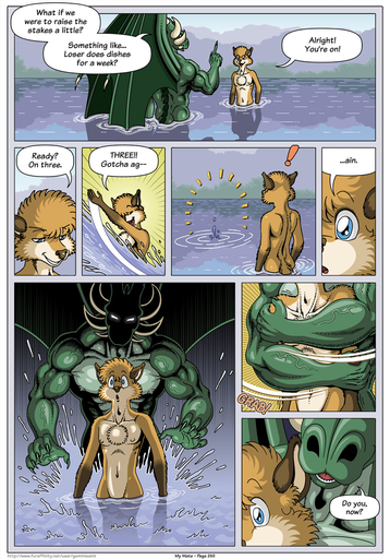 ! 5_fingers 7:10 anthro biceps biped blue_eyes brown_nose canid canine cheek_tuft chest_tuft claws close-up comic day dialogue digital_media_(artwork) dragon duo embrace english_text facial_tuft farin finger_claws fingers fox fur geminisaint head_tuft hi_res horn lake male malemale mammal membrane_(anatomy) membranous_wings muscular muscular_anthro muscular_male navel nipples nude onomatopoeia open_mouth outside partially_submerged pecs plant scalie sekk'ral shrub size_difference sound_effects splash standing tan_body tan_fur teeth text tongue tuft vein water wing_claws wings // 896x1280 // 527.6KB
