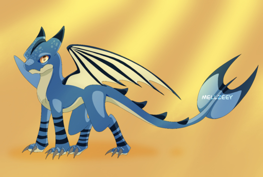 2019 absurd_res ambiguous_gender blue_body blue_scales claws dragon dragons:_rescue_riders feral gradient_background hi_res looking_at_viewer mellzeey orange_background scales simple_background solo winger_(rescue_riders) wings yellow_eyes // 3789x2550 // 6.6MB