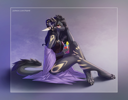 4_toes 5_fingers anthro biped black_hair dragon eyebrows eyelashes feet female fingers hair horn looking_at_viewer red_eyes smile solo toes wingless_dragon yasmil // 1000x778 // 767KB