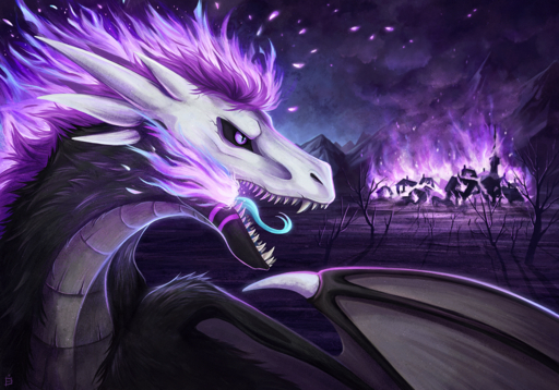 2019 black_body black_fur cool_colors detailed_background digital_media_(artwork) dragon fur furred_dragon kanizo membrane_(anatomy) membranous_wings night open_mouth outside teeth tongue wings // 1157x808 // 1.8MB