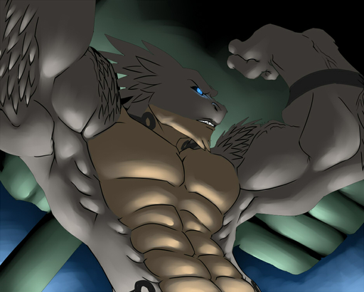 abs anthro blue_eyes clothed clothing faint fangs janarr male muscular muscular_anthro muscular_male pak'toh scalie shurian solo tank tattoo topless vehicle // 937x750 // 164.6KB