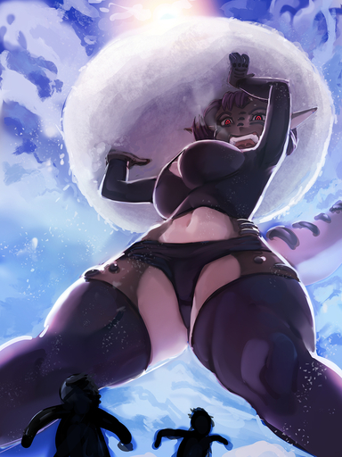 animal_humanoid breasts breath carne_asada clothing dragon dragon_humanoid female general-irrelevant group hair hi_res holding_snowball humanoid legwear low-angle_view macro navel open_mouth outside purple_hair red_eyes smile snowball solo_focus stockings sun // 1080x1440 // 792.6KB