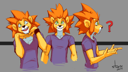 2013 ? anthro black_nose felid green_eyes hair lion male mammal orange_hair pantherine stoopix // 1280x719 // 456KB