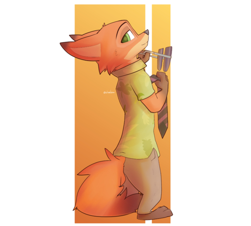 2020 absurd_res anthro barefoot bottomwear canid canine clothed clothing feet fox fully_clothed fur hi_res holding_object male mammal necktie nick_wilde orange_background orange_body orange_fur pants plantigrade red_fox shirt simple_background smile solo standing topwear vulpes white_background zhanbow // 4256x3824 // 2.7MB