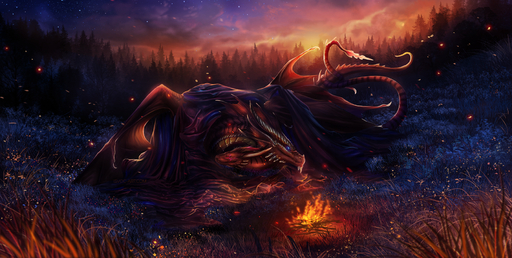 2019 detailed_background digital_media_(artwork) dragon duo feral grass hi_res horn isvoc membrane_(anatomy) membranous_wings night outside plant red_body red_scales scales scalie sky spines star starry_sky western_dragon wings // 1800x906 // 2.3MB