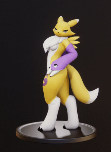 3d_(artwork) 3d_modeling animated anthro breasts chest_tuft claws clothing digimon_(species) digital_media_(artwork) digitigrade featureless_breasts featureless_crotch female gloves handwear kekitopu renamon rotating short_playtime solo standing tuft turntable_(animation) yin_yang // 411x560 // 11.6MB