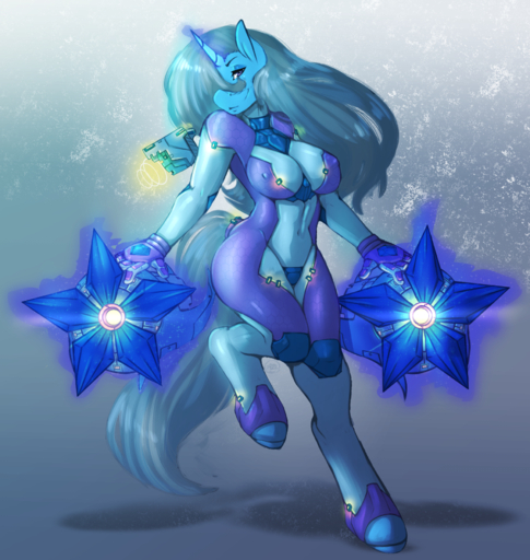 2015 anthro anthrofied armor avante92 bodysuit breasts cleavage clothed clothing equid equine female hi_res horn horse magic mammal navel nipple_outline science_fiction skinsuit solo tight_clothing trixie_(mlp) unicorn // 1666x1759 // 3.0MB