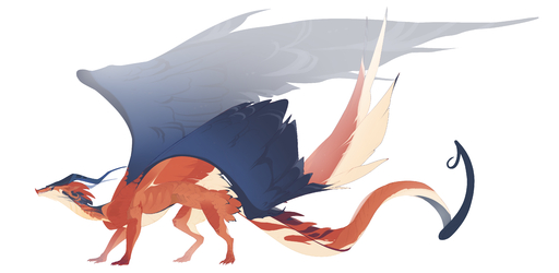 2019 absurd_res ambiguous_gender claws digital_media_(artwork) dragon feathered_dragon feathered_wings feathers feral hi_res horn kassillea open_mouth orange_body orange_scales scales simple_background smile solo teeth white_background wings // 6135x3000 // 2.9MB