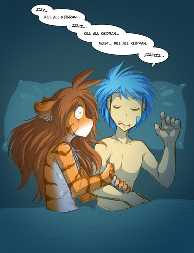 anthro blue_hair brown_hair casual_nudity comic conditional_dnp countershading dialogue duo ears_back english_text eyes_closed felid female flora_(twokinds) fur hair human human_on_anthro humor interspecies keidran long_hair lying male malefemale mammal nude on_back on_side open_mouth orange_body orange_fur pantherine pivoted_ears sleeping speech_bubble text tiger tom_fischbach trace_legacy twokinds webcomic webcomic_character white_body white_fur wide_eyed // 825x1075 // 230KB