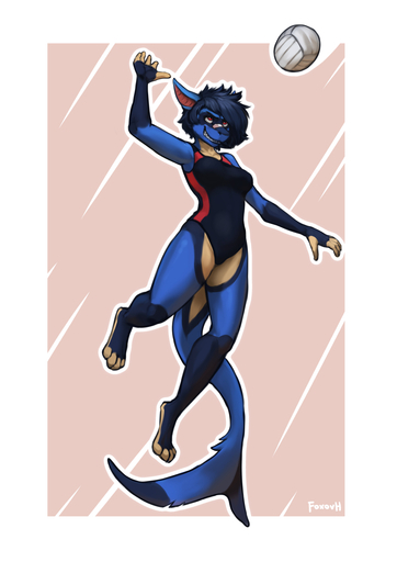 2022 5_fingers anthro ball clothing digital_media_(artwork) erin_(kawfee) feet female fingers fish foxovh hair hi_res marine one-piece_swimsuit shark simple_background solo swimwear toes volleyball_(ball) // 905x1280 // 365.7KB