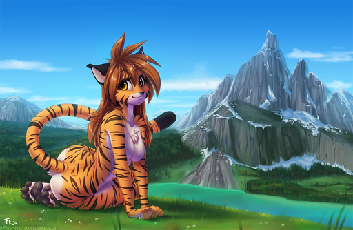 2016 4_toes amber_eyes anthro belly biped black_nose black_pawpads breasts brown_hair butt casual_nudity chest_tuft cloud detailed_background digitigrade featureless_breasts feet felid female flora_(twokinds) flower fluff-kevlar forest fur grass hair keidran long_hair looking_at_viewer lying mammal mountain nature nude on_side orange_body orange_fur outside pantherine pawpads paws plant raised_tail river sky smile solo striped_body striped_fur stripes tiger toes tree tuft twokinds water webcomic webcomic_character white_belly white_body white_fur yellow_eyes // 1449x945 // 348.1KB