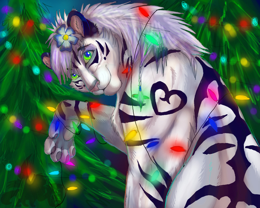 5:4 ambiguous_gender araivis-edelveys digital_media_(artwork) female feral fur green_eyes hair paws smile solo striped_body striped_fur stripes white_body white_fur white_hair // 1000x800 // 653KB