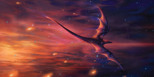 2:1 ambiguous_gender claws cosmic_background detailed_background dragon feral hi_res horn isvoc membrane_(anatomy) membranous_wings outside scales sky solo star starry_sky wings wyvern // 1800x900 // 1.6MB