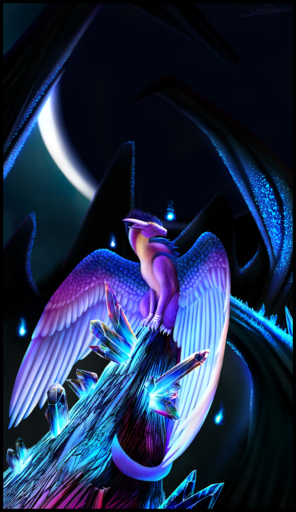 2019 absurd_res ambiguous_gender blue_hair claws cool_colors digital_media_(artwork) dragon feathered_dragon feathered_wings feathers feral fur furred_dragon glacierdragon hair hi_res sitting smile solo wings // 2250x3893 // 8.6MB