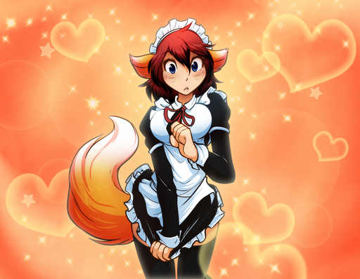 5_fingers <3 abstract_background animal_humanoid black_hair blue_eyes blush bottomwear breasts canid canid_humanoid canine canine_humanoid clothed clothing conditional_dnp dress female fingers fox fox_humanoid fur hair humanoid hybrid legwear maid_uniform mammal mammal_humanoid multicolored_hair red_hair rieko_(yosh) simple_background skirt solo stockings tom_fischbach two_tone_hair uniform webcomic webcomic_character yosh!_comics // 1500x1167 // 1.4MB