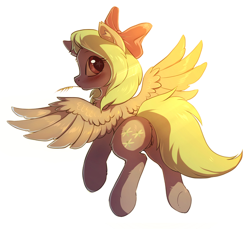 2016 accessory blush butt cutie_mark equid equine feathered_wings feathers female feral flitter_(mlp) fur genitals hair hair_accessory hair_bow hair_ribbon hioshiru hooves horse mammal pegasus pussy ribbons simple_background solo spread_wings white_background wings // 900x828 // 372.4KB