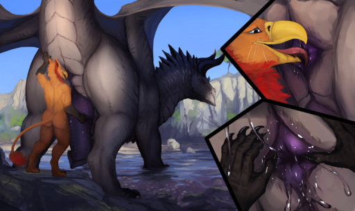 2019 5_fingers anal animal_genitalia anthro anthro_on_feral anus avian beak bestiality black_claws blue_eyes bodily_fluids butt claws cliff close-up creek curled_horn cutaway day digital_media_(artwork) drad dradmon dragon drooling duo erection feathers feral fingers genital_slit genitals glans grey_body grey_horn grey_scales grey_skin grey_wings gryphon half-closed_eyes hi_res horn interspecies larger_feral larger_male licking looking_at_another looking_at_butt looking_at_partner looking_at_viewer looking_back male malemale male_on_feral membrane_(anatomy) membranous_wings multicolored_body multicolored_feathers mythological_avian mythology narrowed_eyes nude open_beak open_mouth open_smile oral orange_body orange_feathers outside penis pink_tongue plant presenting presenting_hindquarters purple_anus purple_penis quadruped raised_tail rear_view red_(killioma) red_body red_eyes red_feathers ribbed_penis ridged_horn rimming rock saliva saliva_string scales scalie sex sharp_claws sharp_teeth signature size_difference sky slit smaller_anthro smaller_male smile spread_anus spread_wings spreading standing tail_tuft teeth toe_claws tongue tongue_out tree tuft two_tone_body two_tone_feathers water western_dragon wings yellow_beak // 2250x1340 // 3.7MB