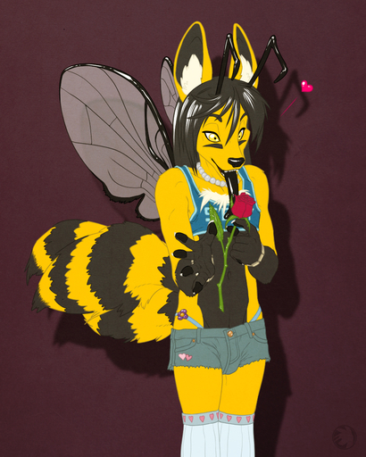 2010 4:5 <3 anthro arthropod bee canid canine flower fox fur girly holding_flower holding_object hybrid hymenopteran insect insect_wings jewelry licking male mammal multi_tail necklace plant rose_(flower) sneakerfox solo tongue tongue_out wings yellow_body yellow_fur // 800x1000 // 507.3KB
