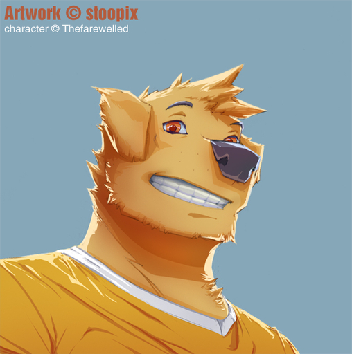 2011 anthro black_nose canid canine canis clothing domestic_dog grin looking_at_viewer male mammal simple_background smile solo stoopix // 674x679 // 221KB