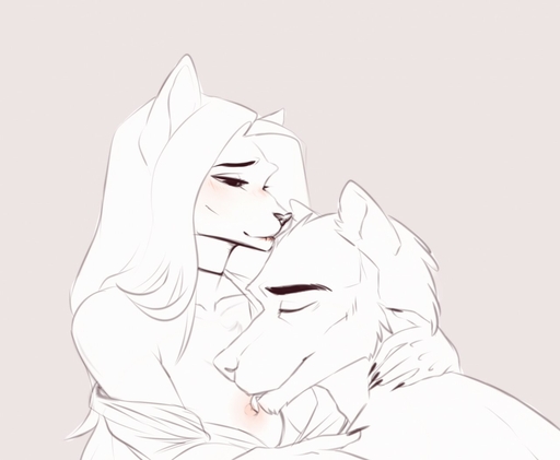 anthro anthro_on_anthro blush breast_lick breasts canid canine canis catherinemeow claws domestic_cat duo felid feline felis female fur hair interspecies licking looking_pleasured love male malefemale mammal muscular muscular_anthro muscular_male open_mouth open_smile romantic_ambiance romantic_couple simple_background smile tongue tongue_out wolf // 1280x1052 // 79.3KB
