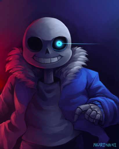 4:5 5_fingers animated_skeleton blue_eyes bone clothed clothing fingers front_view fully_clothed fur_trim_(clothing) glowing glowing_eyes humanoid jacket looking_at_viewer male mammal not_furry nurinaki sans_(undertale) shirt skeleton smile solo topwear undead video_games // 800x1000 // 480.2KB
