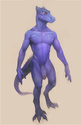 2019 4_toes anthro biped blue_body brown_background claws feet flaccid front_view genitals hi_res humanoid_genitalia humanoid_penis klongi male muscular muscular_anthro muscular_male nude penis scalie simple_background smile solo standing toes // 850x1300 // 74.1KB