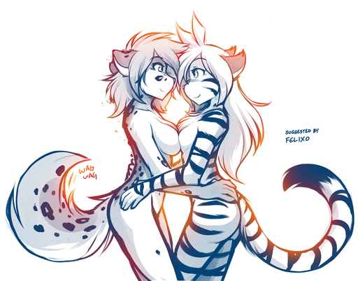 2020 anthro blush breast_size_difference breast_squish breasts breasts_frottage canid canine casual_nudity chest_tuft conditional_dnp digital_media_(artwork) duo eye_contact face_to_face felid feline felis female femalefemale flora_(twokinds) fur hair hand_on_hip hug hybrid kathrin_vaughan keidran looking_at_another mammal nude pantherine side_boob side_view simple_background sketch smile spots spotted_body spotted_fur squish striped_body striped_fur stripes tailwag tiger tom_fischbach tuft twokinds webcomic webcomic_character white_background // 1516x1189 // 845.5KB