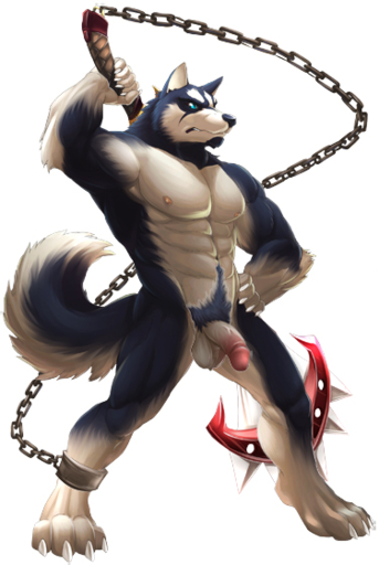 abs anthro athletic balls biceps biped blue_body blue_eyes blue_fur canid canine canis chain claws cuff_(restraint) domestic_dog dudedle facial_hair flaccid foreskin fur genitals goatee humanoid_genitalia humanoid_penis husky male mammal muscular muscular_anthro muscular_male nipples nordic_sled_dog nude null-ghost pecs penis pinup pose pubes restraints retracted_foreskin shackles solo spitz standing toe_claws vein volga weapon white_balls white_body white_fur // 375x560 // 252.5KB