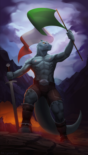 2019 5_fingers abs anthro day detailed_background digital_media_(artwork) fingers hi_res holding_object holding_sword holding_weapon lynncore male melee_weapon navel outside reptile scalie solo spines standing sword weapon yellow_eyes // 728x1280 // 1020.8KB