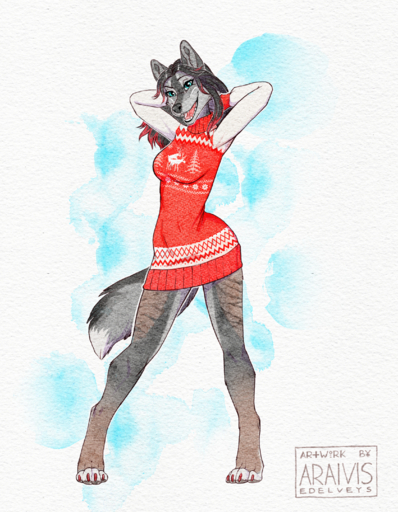 2020 absurd_res anthro araivis-edelveys black_hair blue_eyes breasts canid canine canis clothing eyebrows eyelashes female hair hi_res jacki_northstar mammal open_mouth smile solo sweater teeth tongue topwear traditional_media_(artwork) wolf // 2301x2963 // 9.8MB
