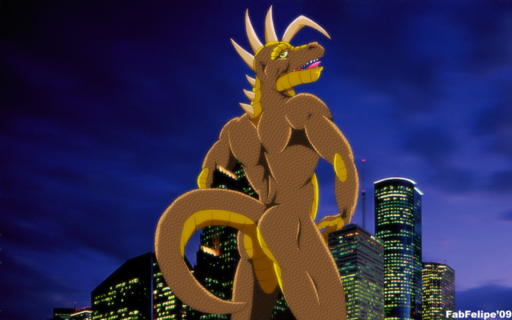 16:10 2009 anthro dragon fabfelipe green_eyes horn looking_at_viewer looking_back macro male muscular muscular_anthro muscular_male nude pose presenting raised_tail scalie solo teeth tongue widescreen yellow_sclera // 800x500 // 626.0KB