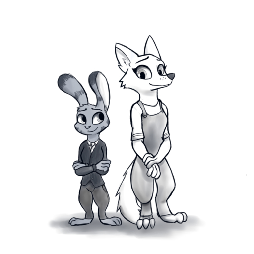 1:1 anthro barefoot bottomwear canid canine clothed clothing digital_media_(artwork) duo enginetrap feet female fox hi_res jack_savage lagomorph leporid male mammal overalls pants rabbit shaded shadow skye_(zootopia) smile suit // 1280x1280 // 433.4KB