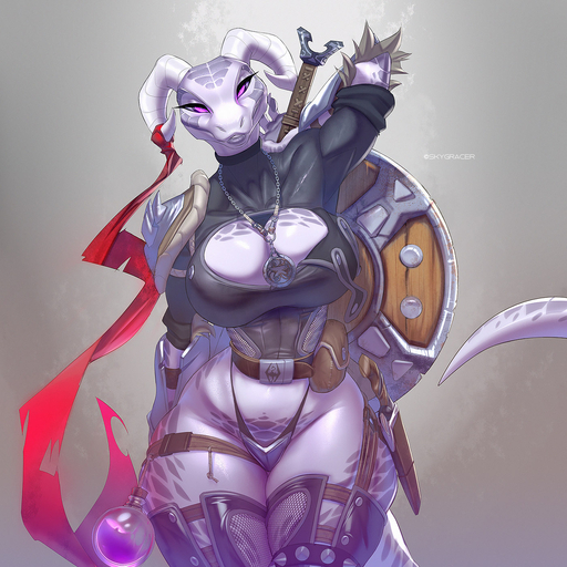1:1 2018 akieta_perrean anthro argonian armor bethesda_softworks big_breasts breasts clothed clothing curvy_figure digital_media_(artwork) female flask hi_res huge_breasts huge_thighs liquid looking_at_viewer non-mammal_breasts pauldron pink_eyes scalie shield skimpy skygracer small_waist solo the_elder_scrolls thick_thighs unconvincing_armor video_games voluptuous wide_hips // 1400x1400 // 409.9KB